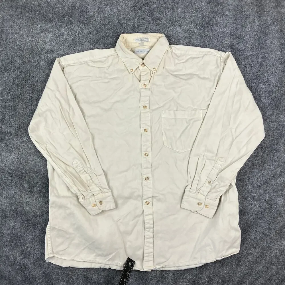 Geoffrey Beene Shirt Men's L‎ Beige Long Sleeve Button-Up Cotton Dress Casual